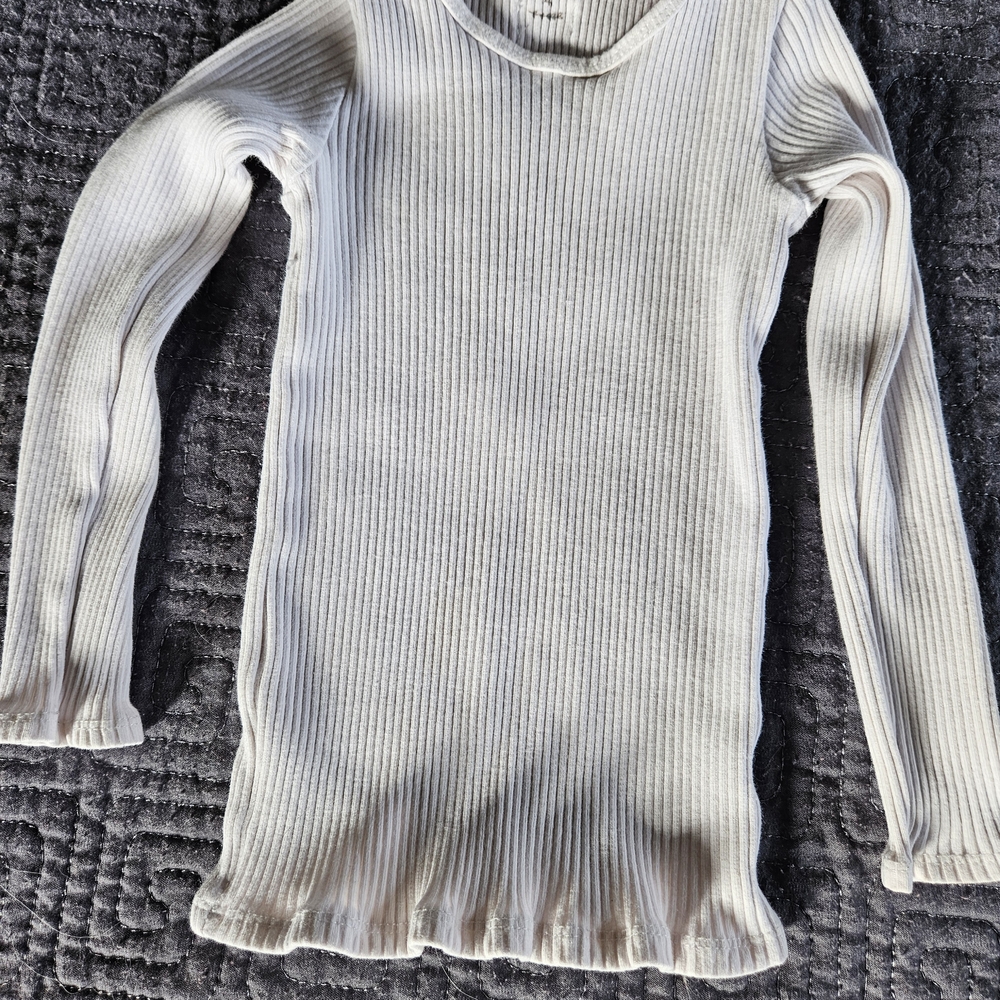 Cream Long Sleeve Ribbed Tee